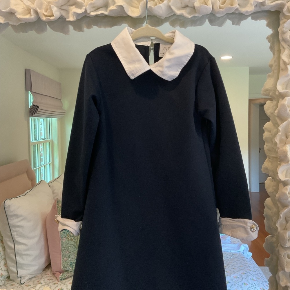 Zara Black and White Sheath Dress with Peter Pan Collar